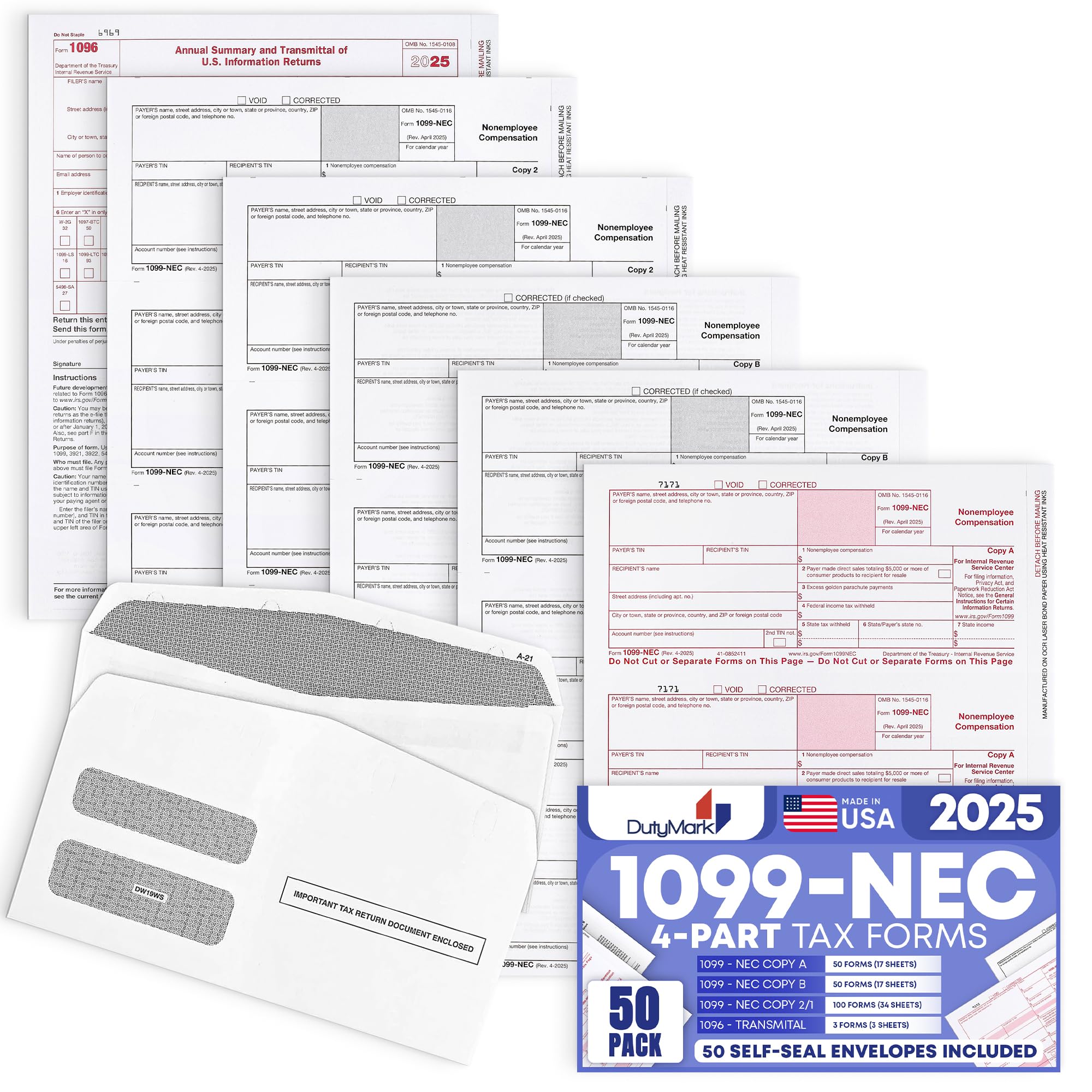 Amazon | 1099-NECおよび1099 Misc 4部税金フォーム、50ベンダーキット